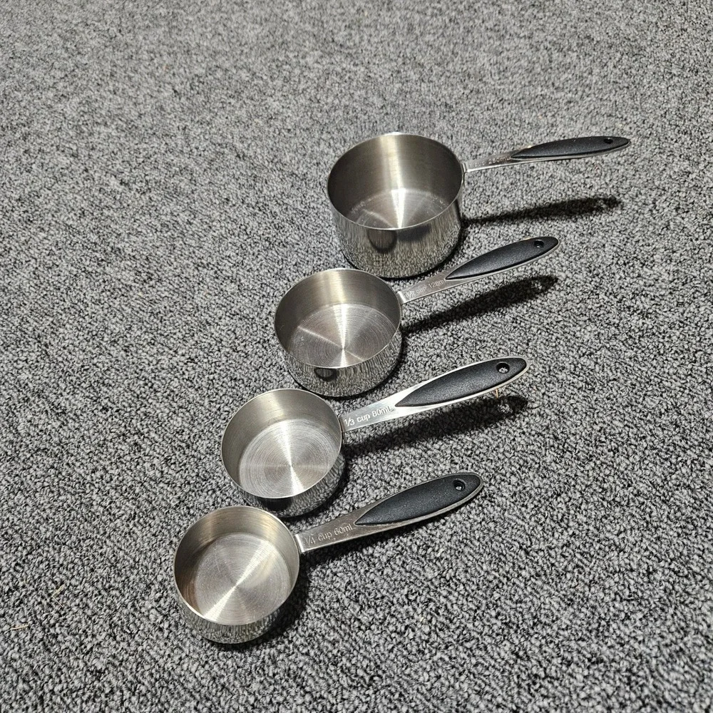 Stainless Steel‎ Measuring Cup Set 4 Piece Black Soft Grip Handles 250mL-60mL